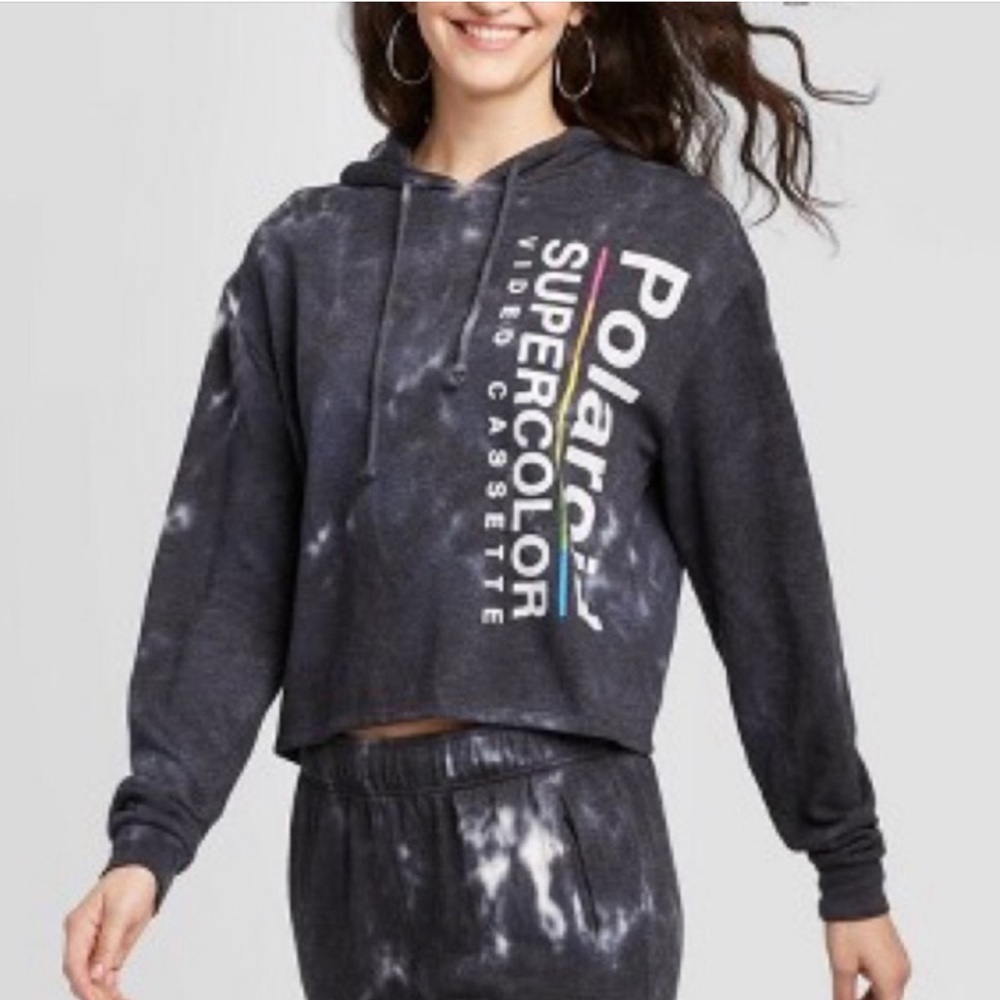 Polaroid Cropped Tie Dye Fleece Hoodie, Size Small